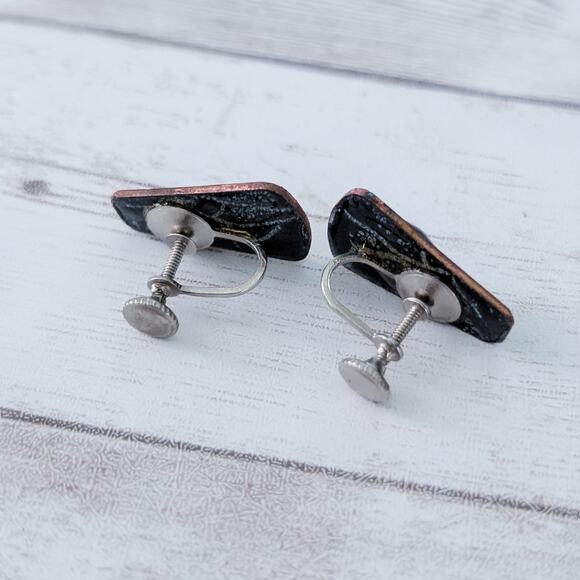 Vintage Screw Back Earrings Unusual Statement Blue Green Tones - Picture 7 of 9